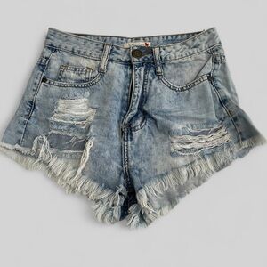 Machine Denim Shorts Womens 26 Distressed Raw Hem Pockets High Rise